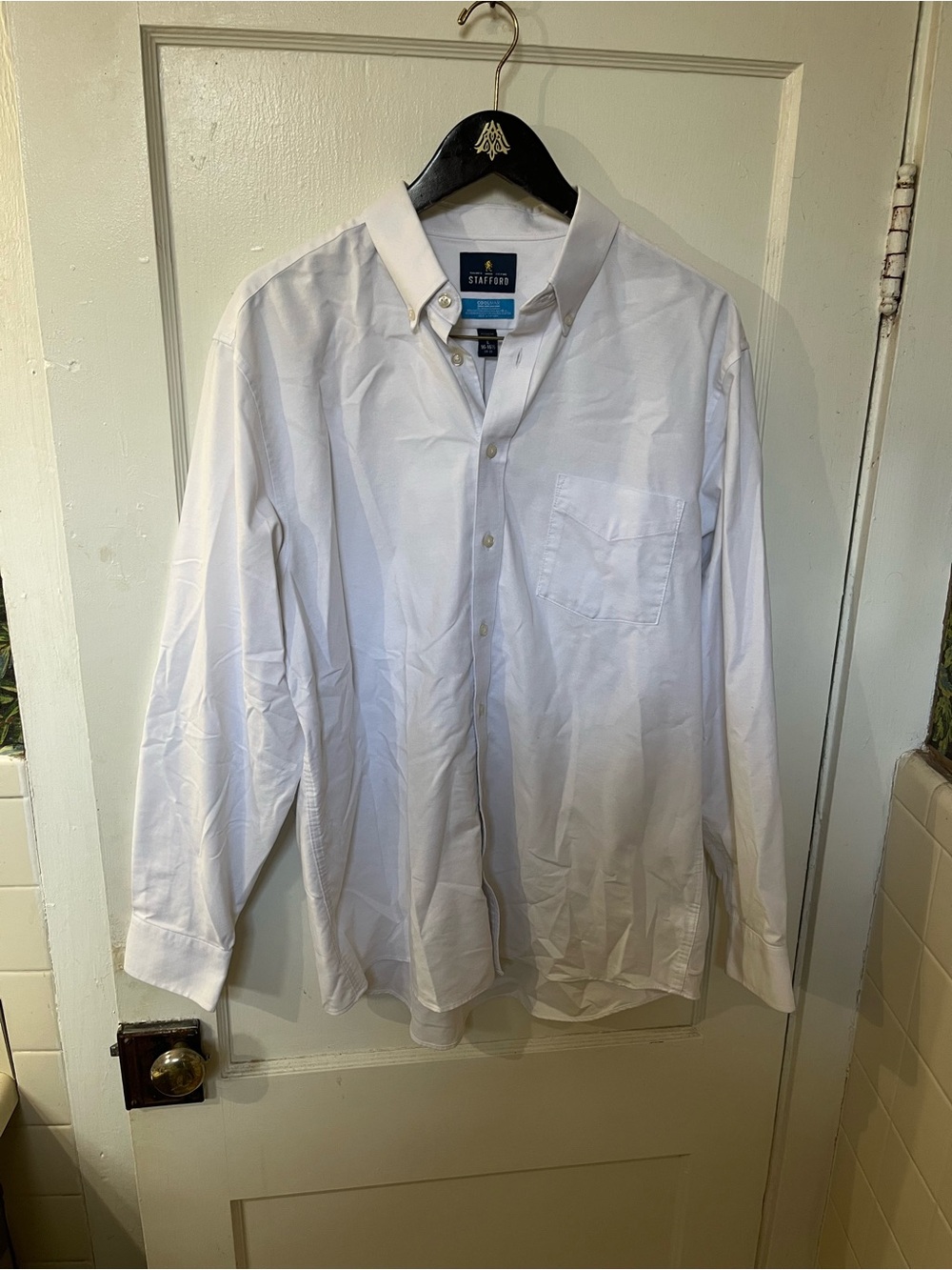 STAFFORD Men's White Coolmax Oxford Dress Shirt Button Down EUC Size Large